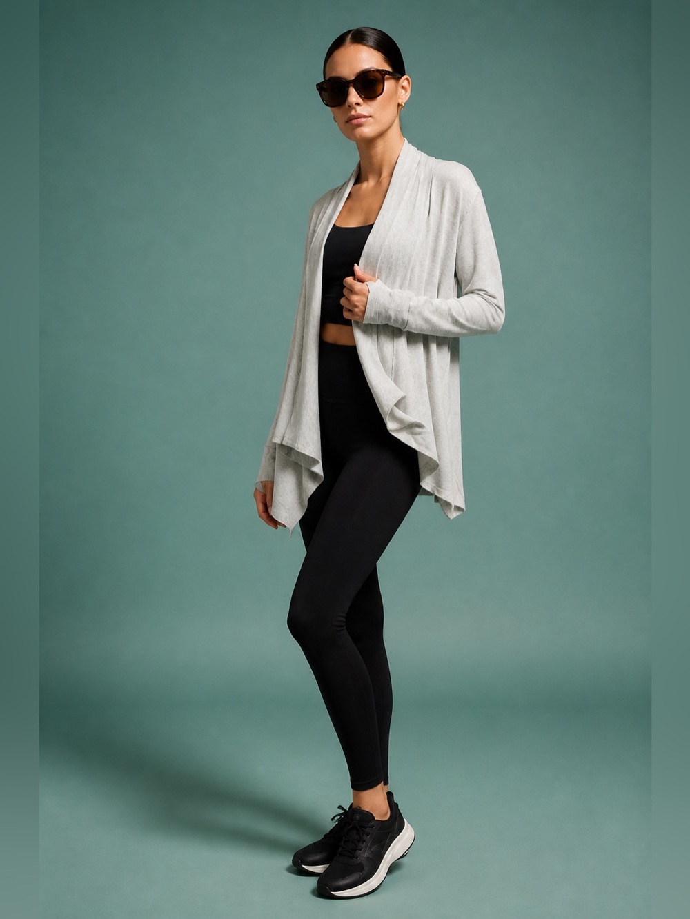 Athleta Pranayama Wrap Soft Thumbholes Cardigan Light Grey Heather Women Size MP